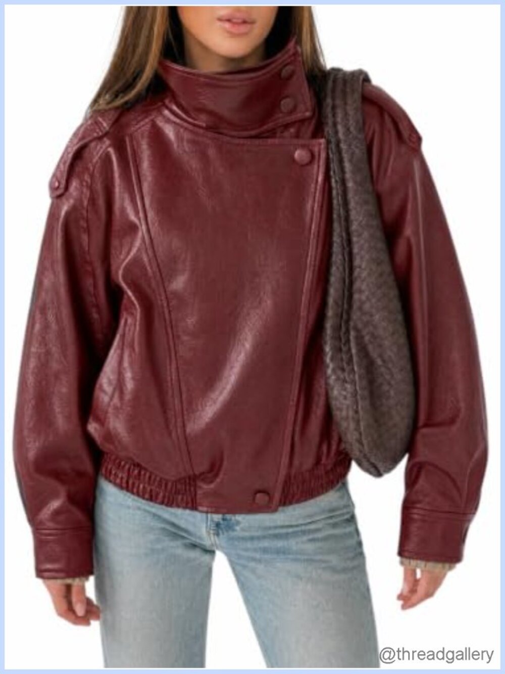 Faux Leather Oversized Zip Up Biker Bomber Jacket